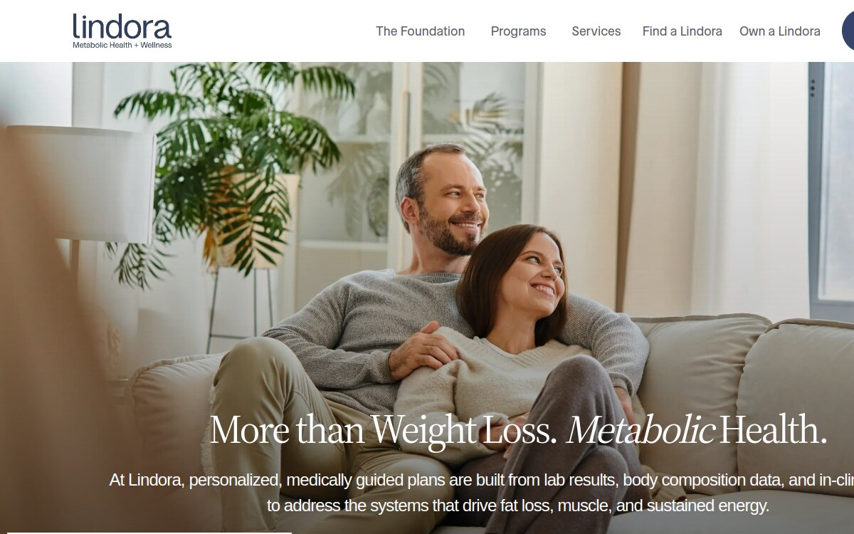 Lindora Metabolic Health and Wellness homepage displayed on a MacBook mockup