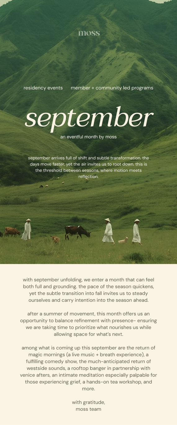 Moss September monthly programming email design
