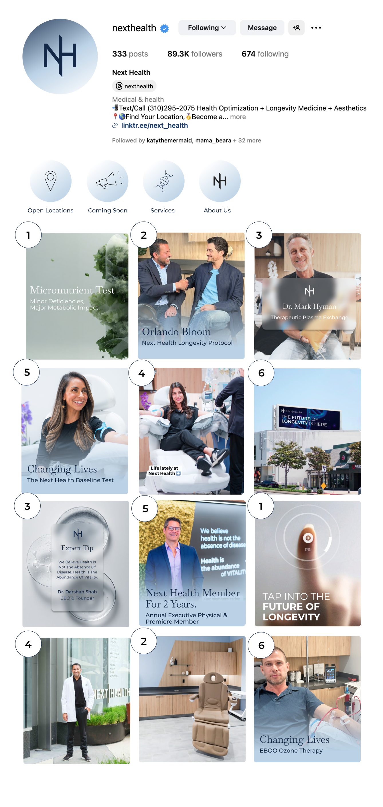 Next Health Instagram profile and social content system