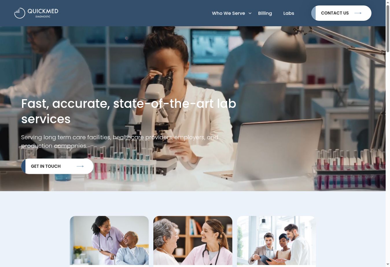 QuickMed Diagnostic homepage displayed on a MacBook mockup