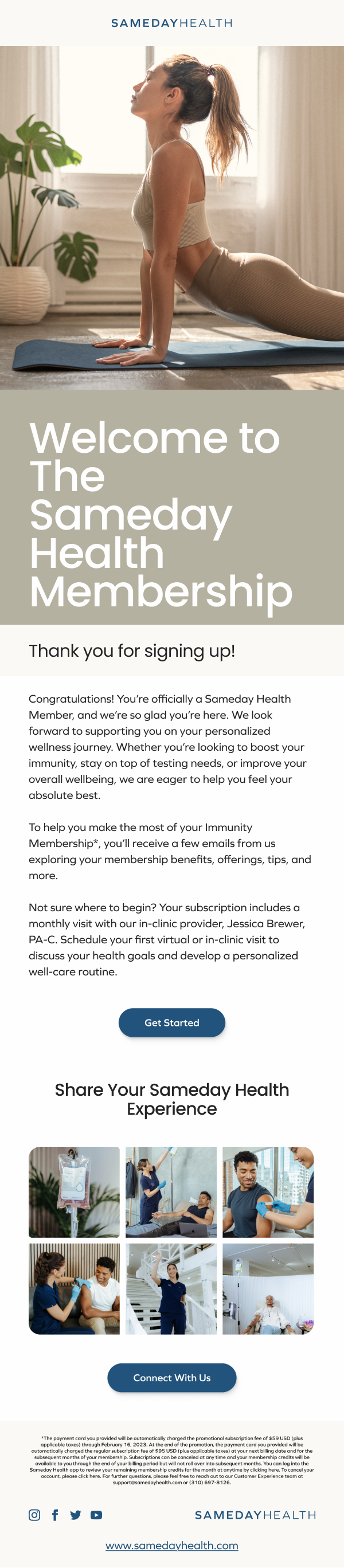 Sameday Health welcome membership email design
