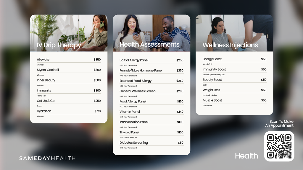 Sameday Health service menu digital campaign