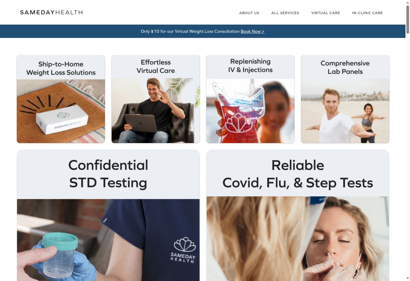 Sameday Health homepage displayed on a MacBook mockup